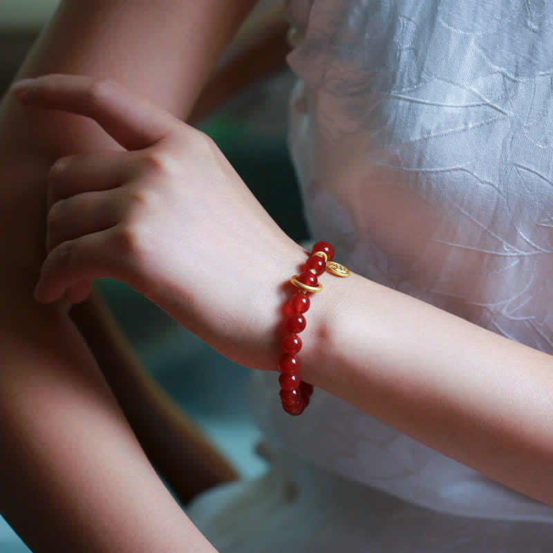 Buddha Stones Natural Red Agate Blessing Letter Confidence Bracelet