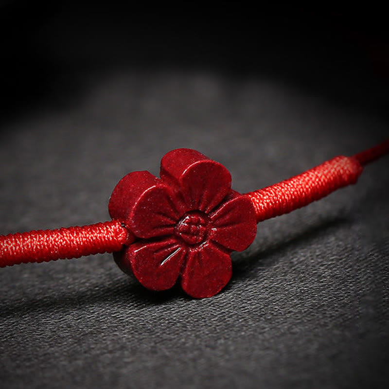 Buddha Stones Handmade Plum Blossom Four Leaf Clover PiXiu Lotus Koi Fish Cinnabar Blessing Braid Bracelet