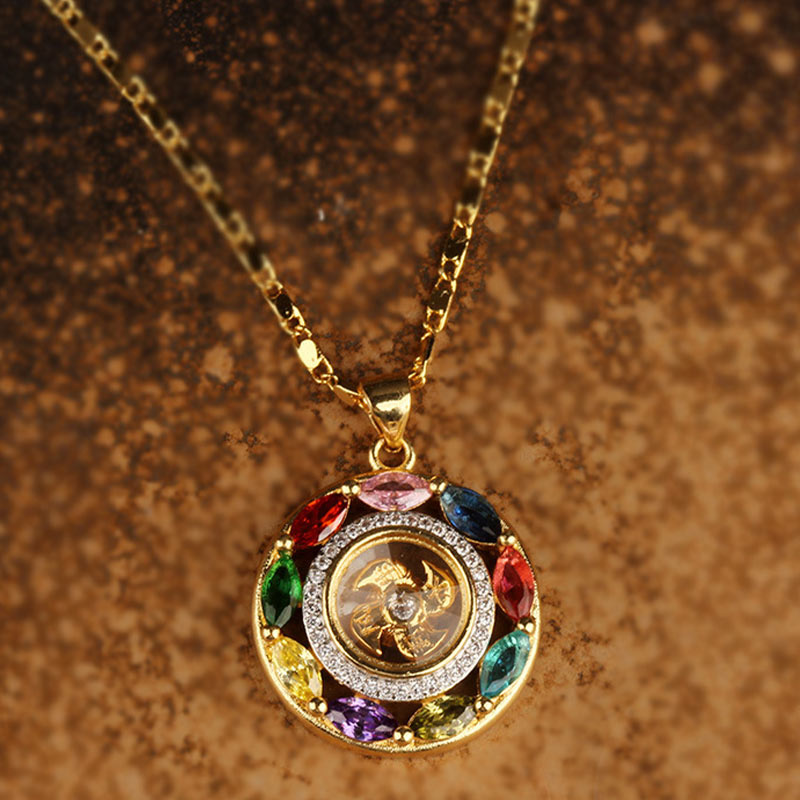 EverestArtstudios Colorful Zircon Copper Wealth Luck Rotation Bracelet Necklace Pendant