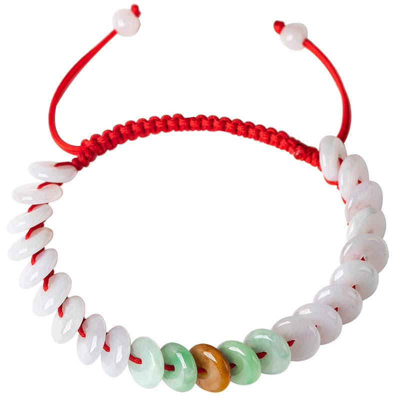 EverestArtstudios Round Jade Lucky Red String Weave Bracelet