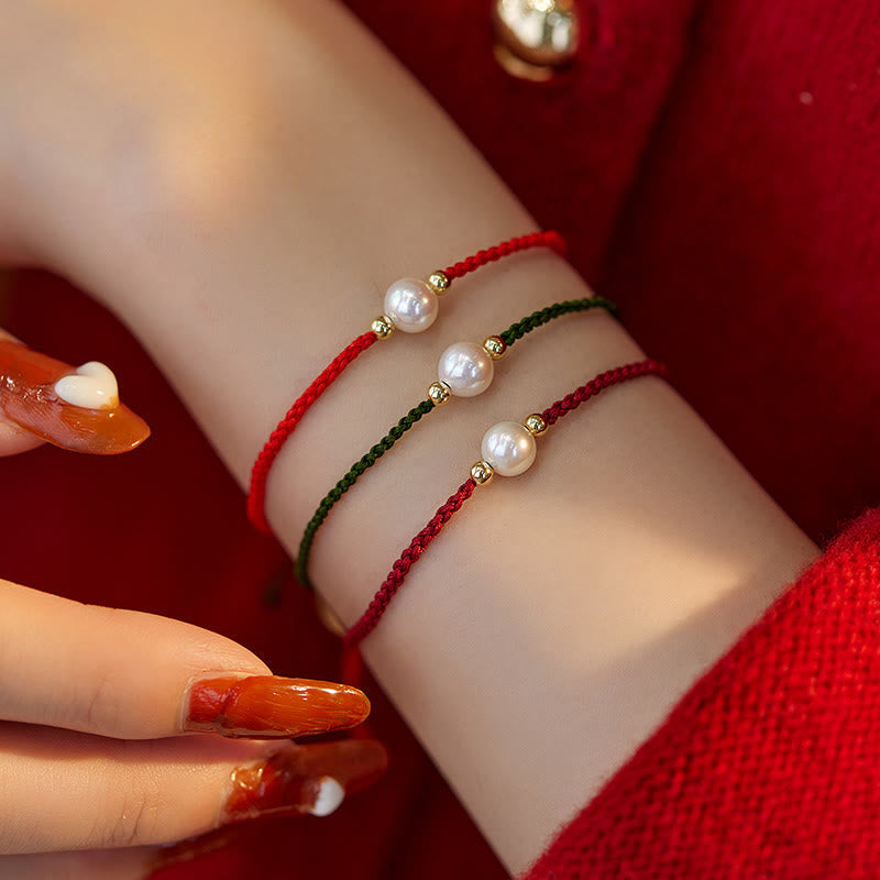 EverestArtstudios Natural Pearl Bead Luck Braid String Bracelet