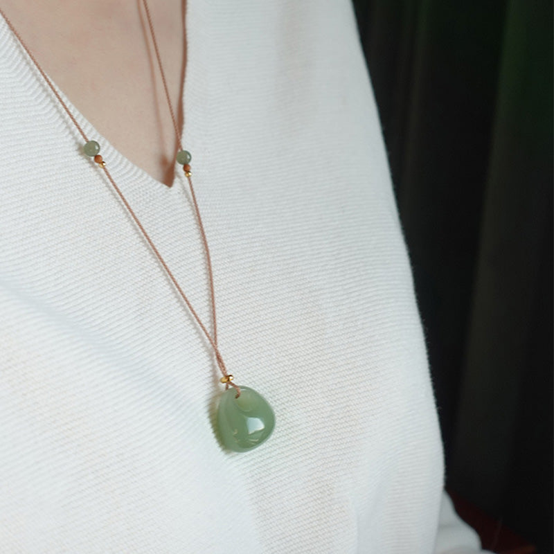 Buddha Stones Natural Jade Luck Prosperity Necklace Pendant