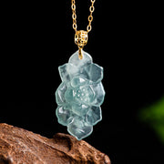 Buddha Stones Natural Jade Lotus Pattern Prosperity Titanium Steel Chain Necklace Pendant