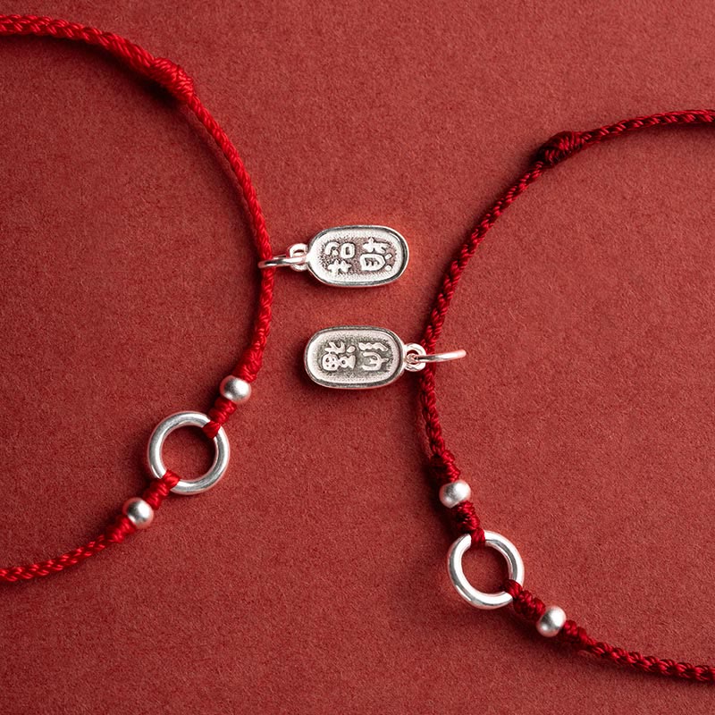 EverestArtstudios 925 Sterling Silver Lucky Fortune Peace Joy Lotus Peace Buckle Red String Bracelet