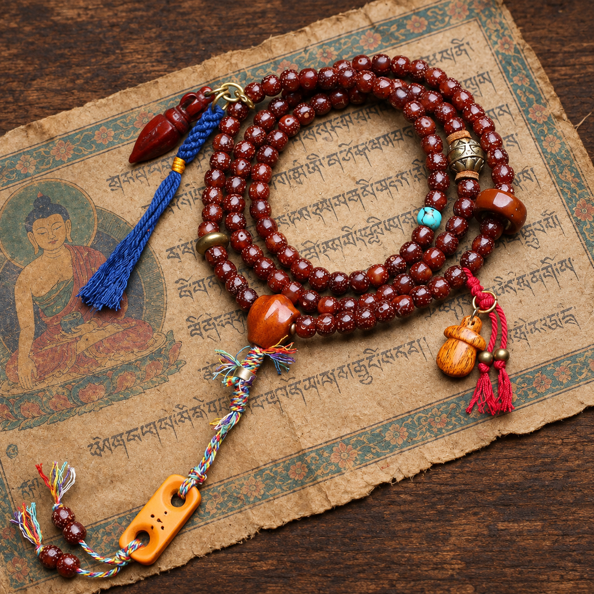 Mala Bodhi Xingyue turquoise sculpté