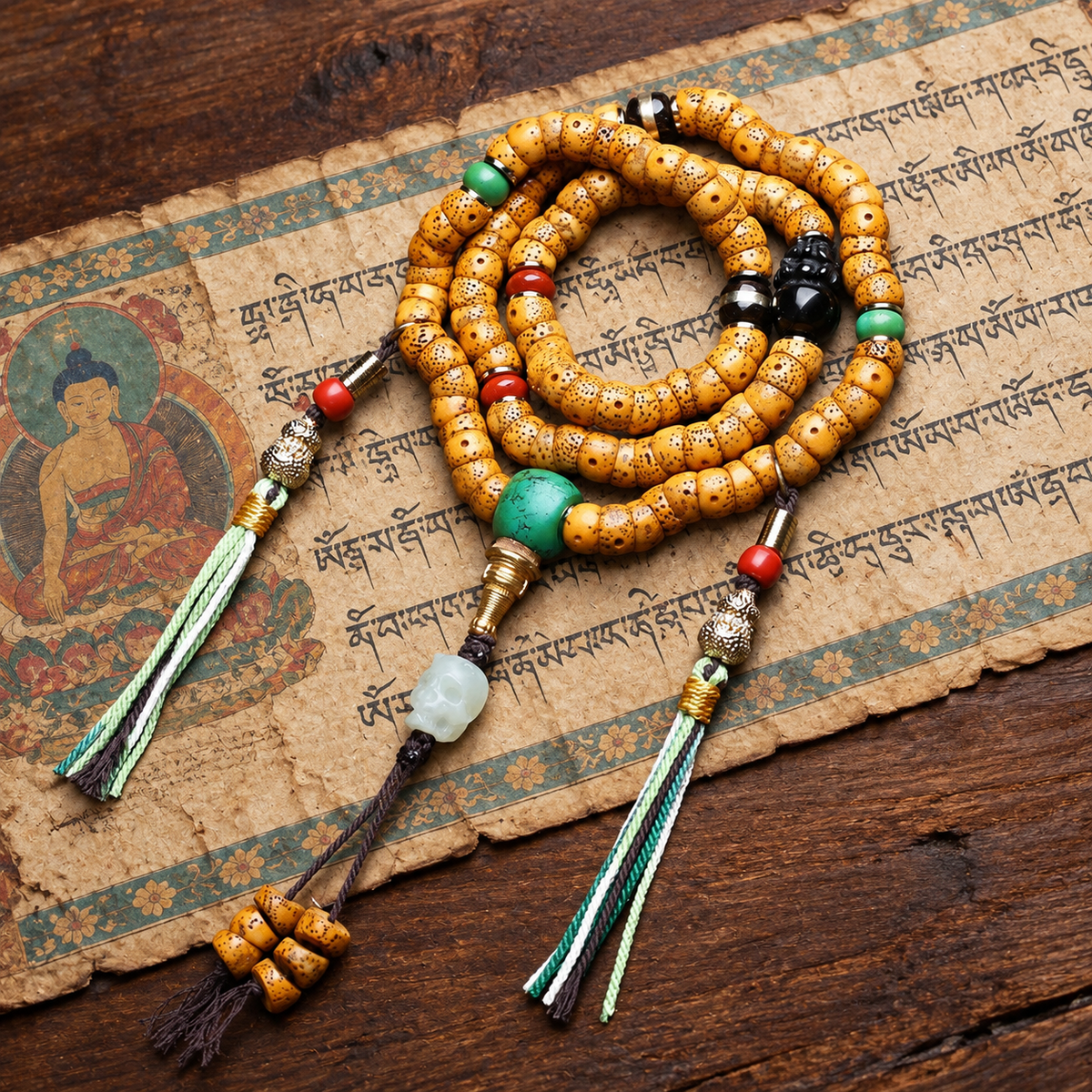 EverestArtstudios Xingyue-Bodhi-Mala, Obsidian/Türkis/Achat
