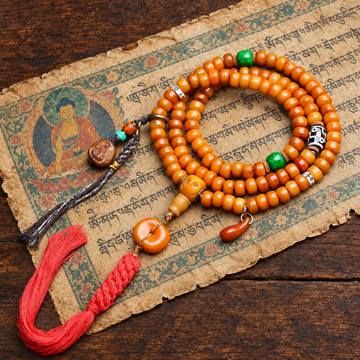 EverestArtstudios Yakknochen-Mala, 108 Perlen, vier Stile