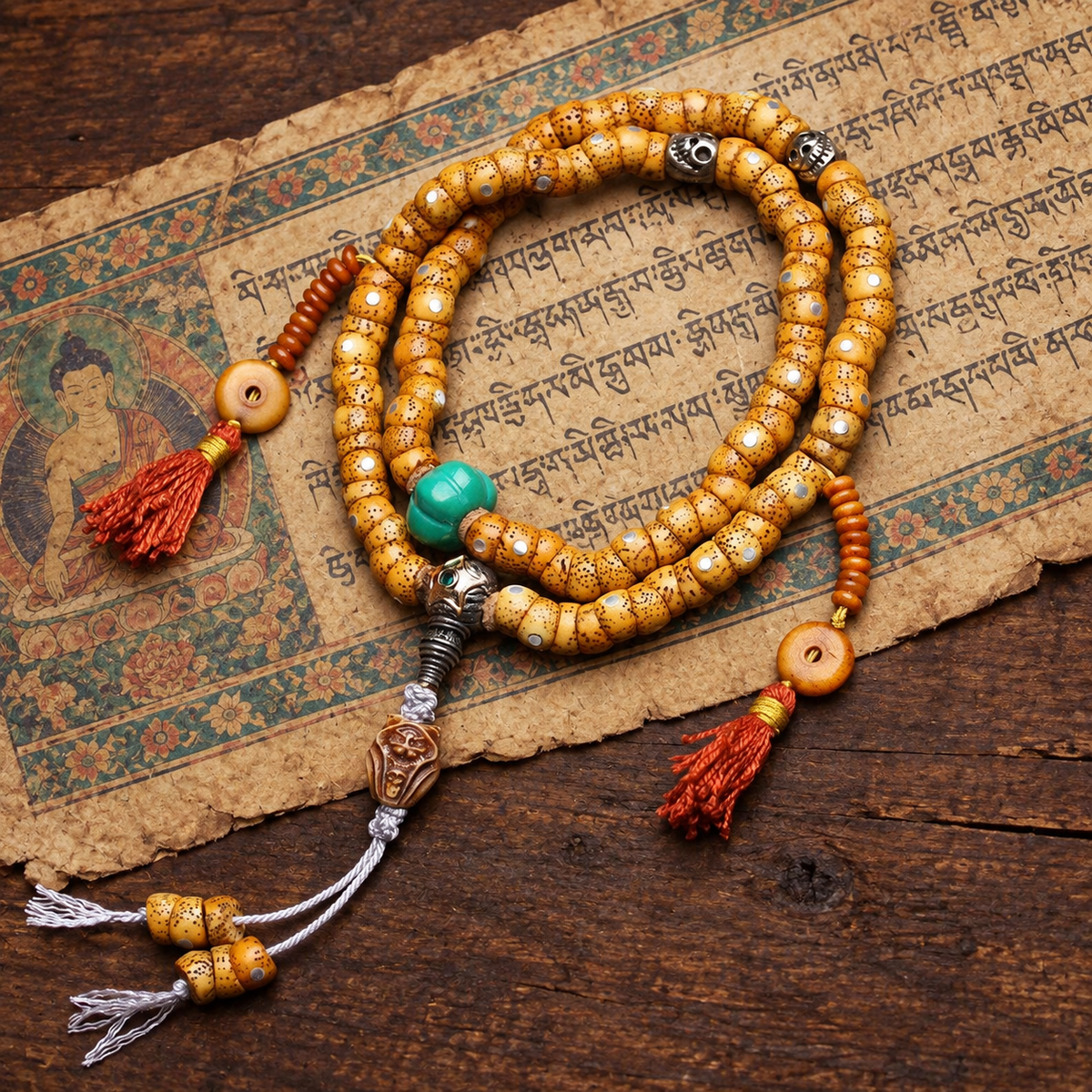 EverestArtstudios Xingyue-Bodhi-Mala, 108 Perlen, Knochen