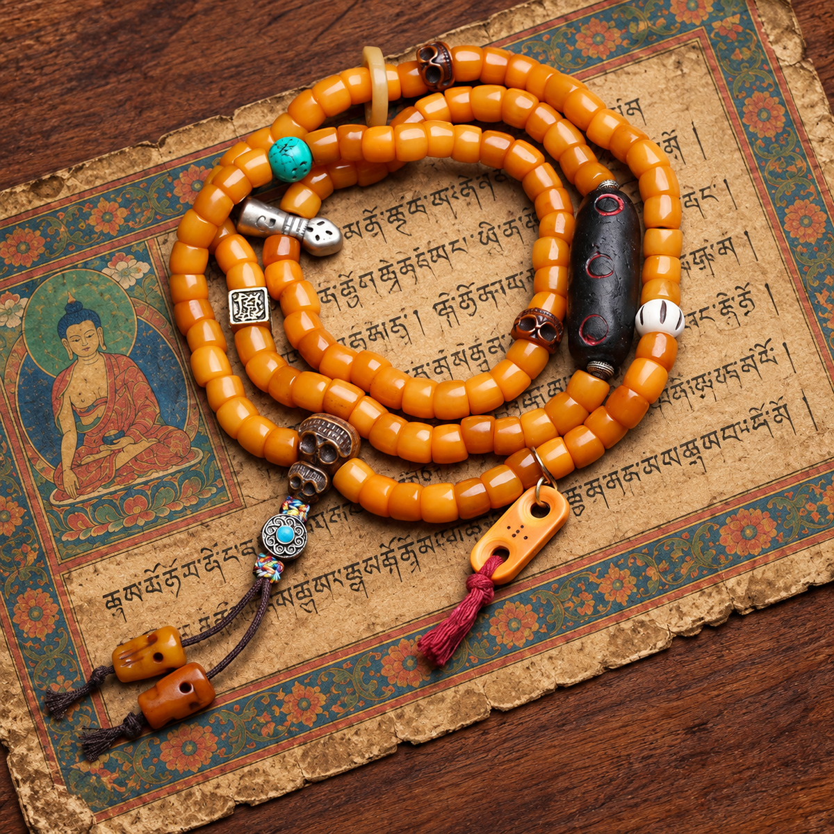 EverestArtstudios Knochen-Mala, Yakknochen-Schnitzdetails