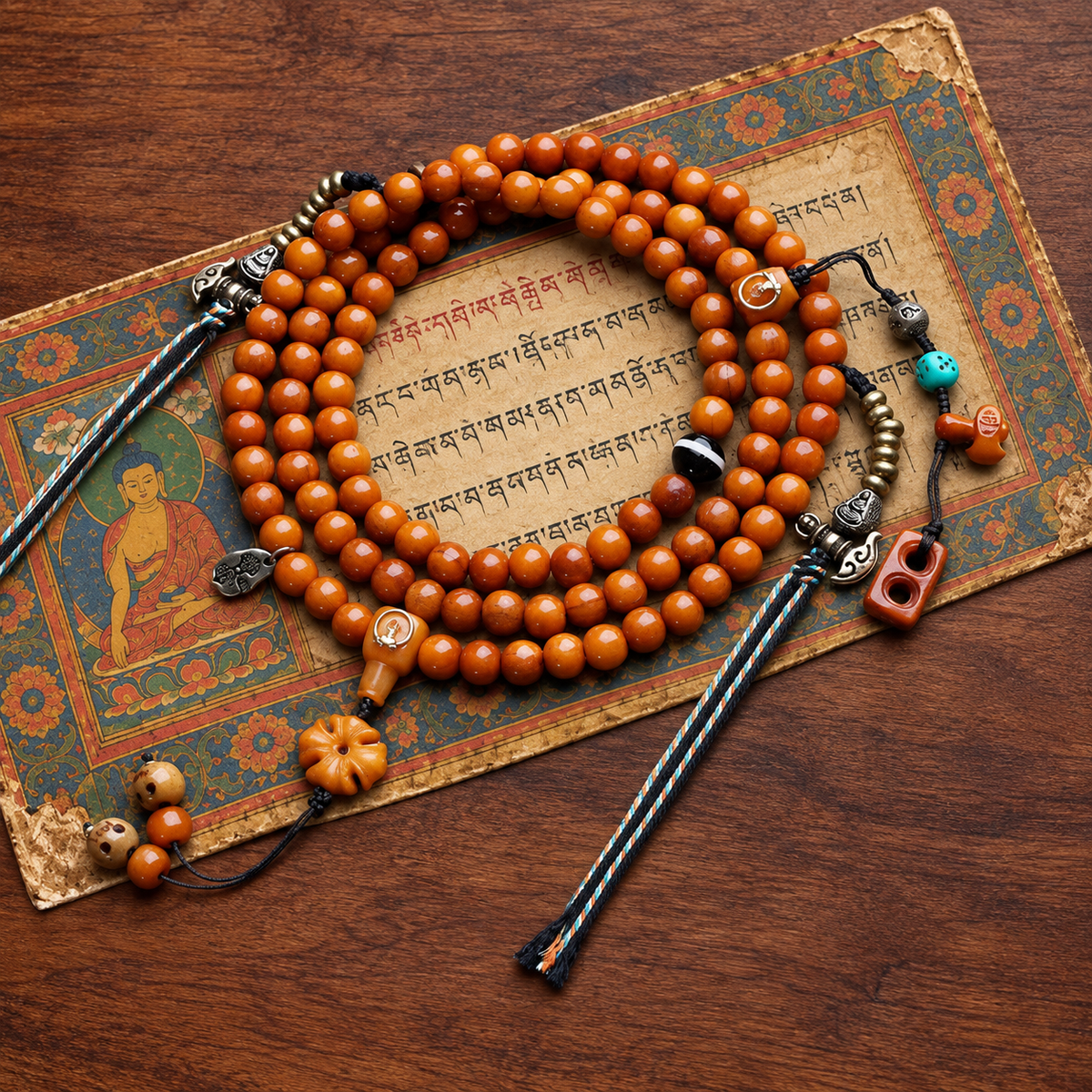 Mala 108 yack agate Bouddha sans visage