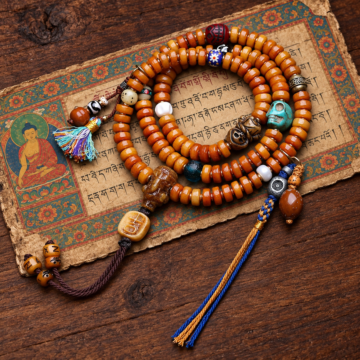 EverestArtstudios Yakknochen-Mala, 108 Perlen, Elefantenmotiv