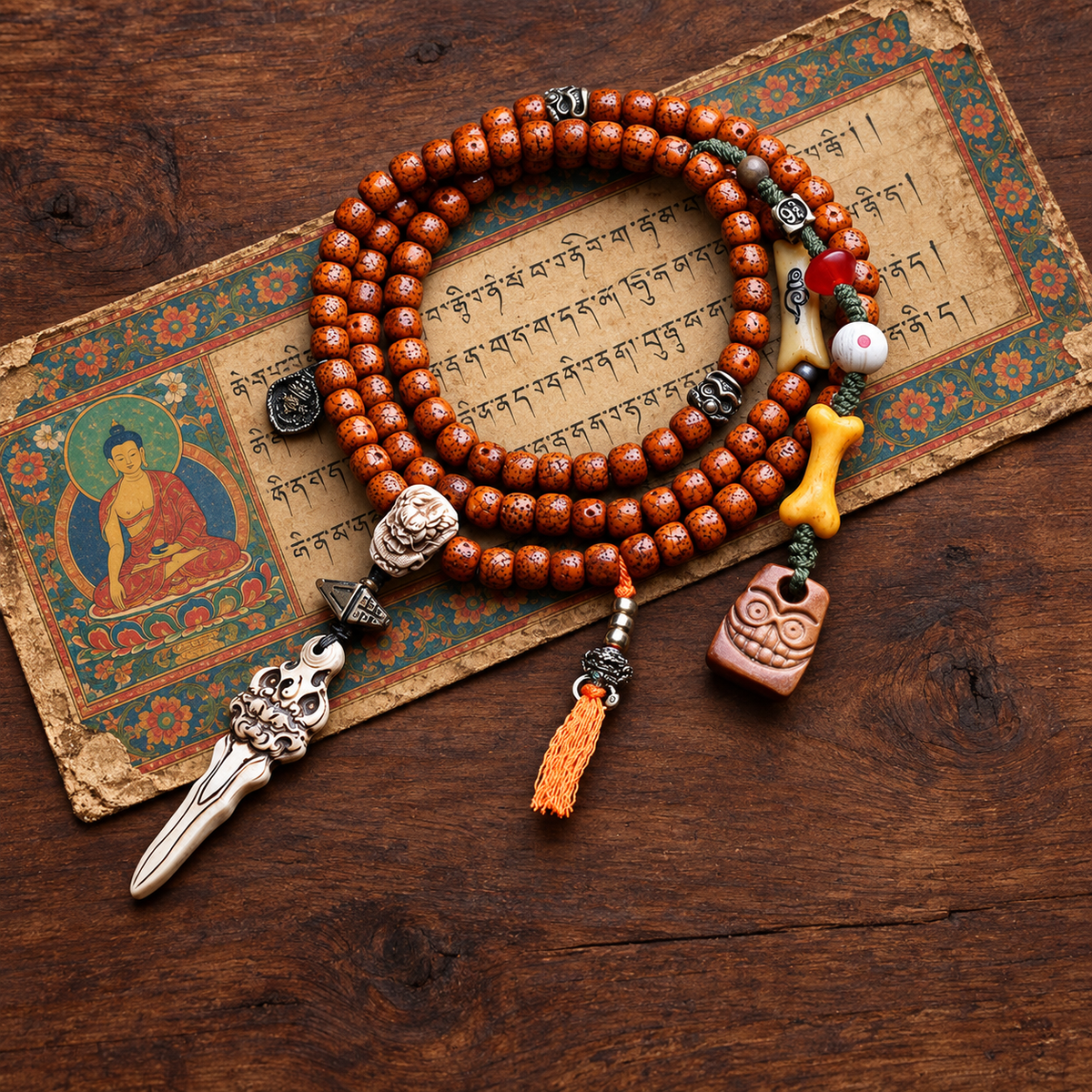 EverestArtstudios Xingyue-Bodhi-Mala, Yakknochen/Drachenmotiv