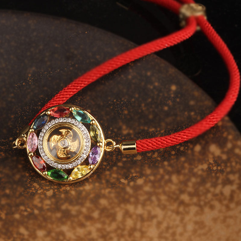 EverestArtstudios Colorful Zircon Copper Wealth Luck Rotation Bracelet Necklace Pendant