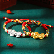 Buddha Stones 999 Sterling Silver PiXiu Wealth King Kong Knot String Braided Kids Child Bracelet
