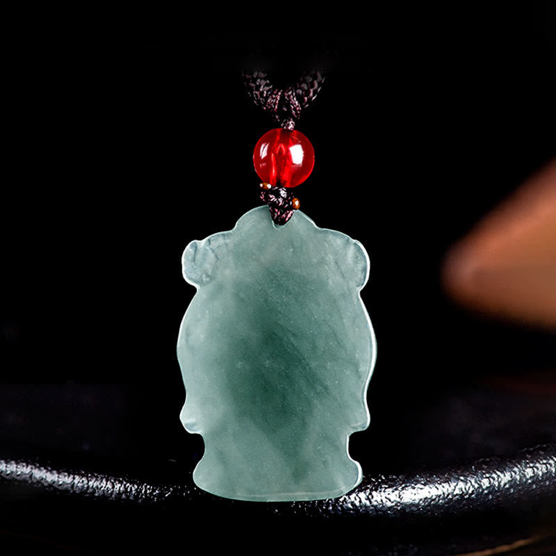 EverestArtstudios Natural Green Jade Chinese God of Wealth Caishen Ingot Abundance Necklace Pendant