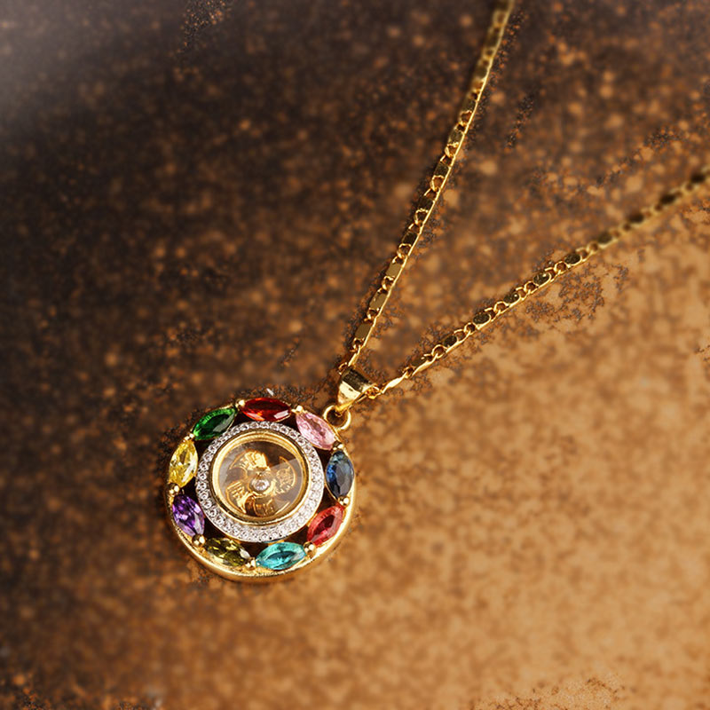 EverestArtstudios Colorful Zircon Copper Wealth Luck Rotation Bracelet Necklace Pendant