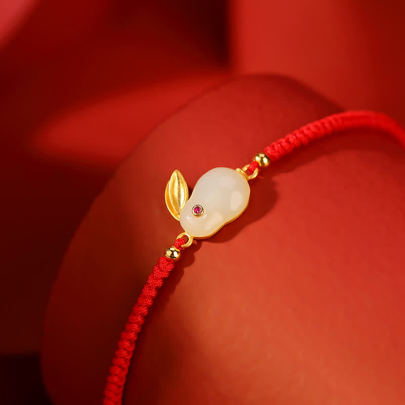 EverestArtstudios 925 Sterling Silver Year of the Rabbit Hetian White Jade Luck Red String Protection Bracelet