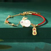 EverestArtstudios Year of the Rabbit White Jade Happiness Red String Chain Bracelet