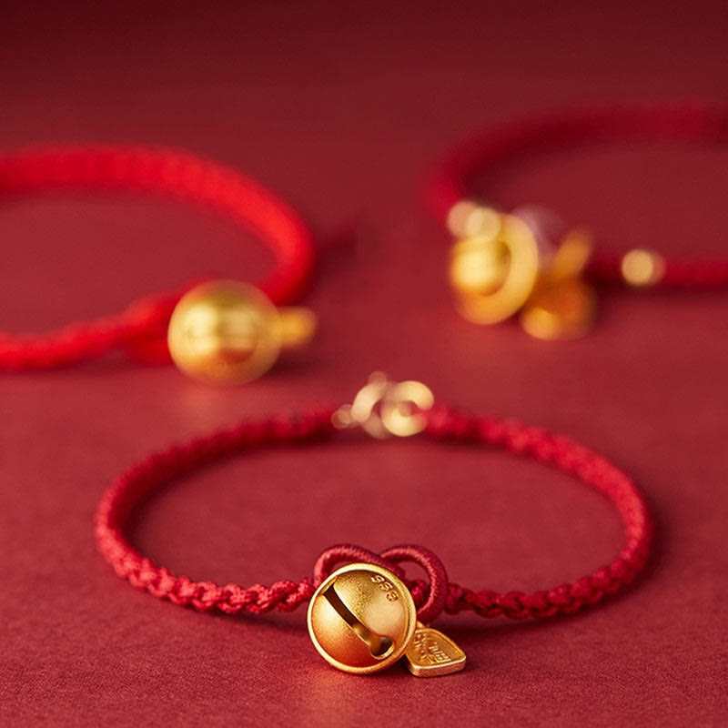 EverestArtstudios Handmade Fu Character Charm Luck Happiness Bell Red Rope Bracelet