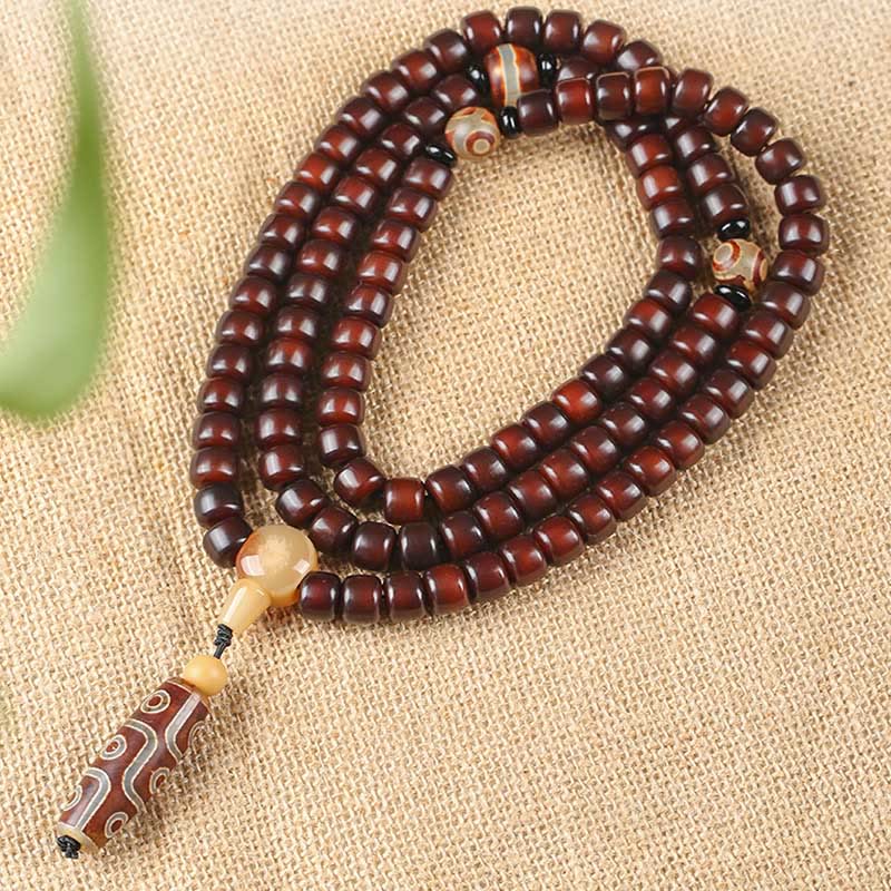 EverestArtstudios 108 Mala Beads Three-eyed Dzi Bead Nine-eye Dzi Bead Jade Luck Bracelet
