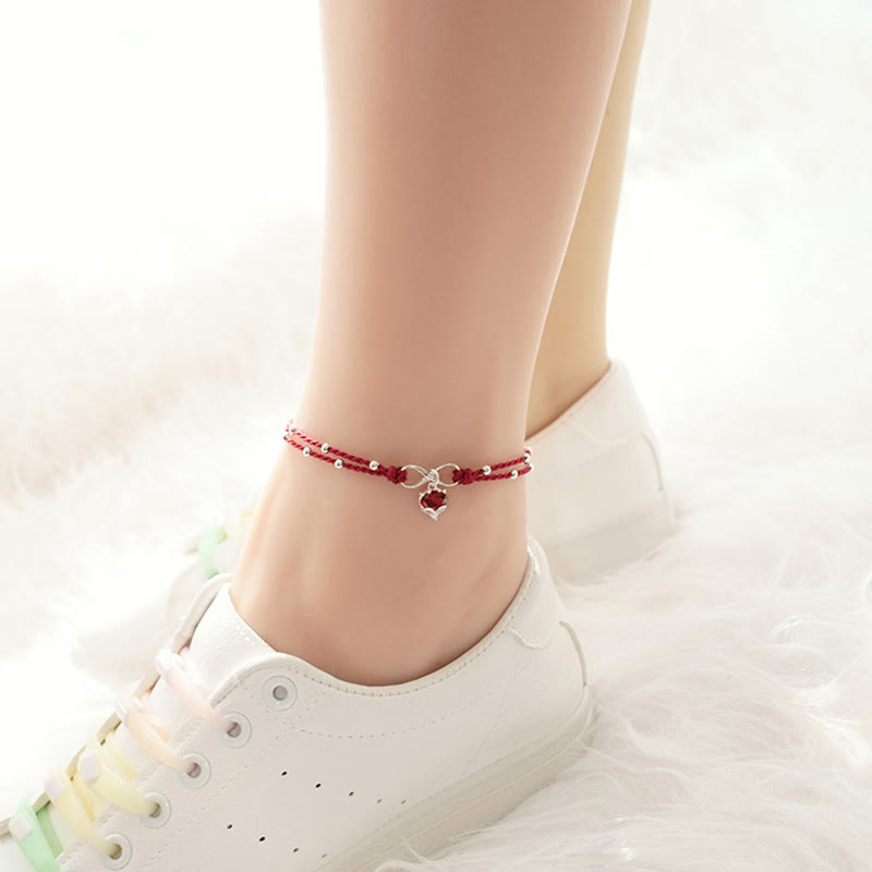 EverestArtstudios Love Heart Infinity Symbol Braided String Anklet