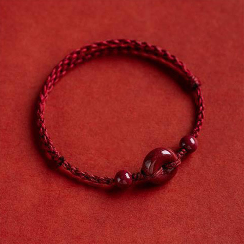 EverestArtStudios Handmade Cinnabar Peace Buckle Safe and Healthy Charm Blessing String Bracelet Anklet