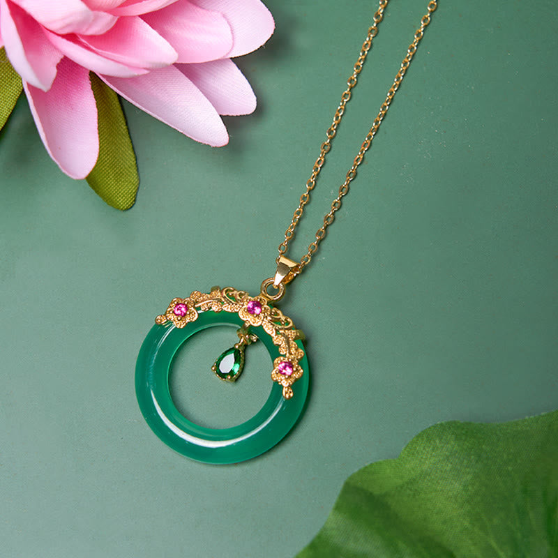 EverestArtstudios Green Chalcedony Peace Buckle Design Strength Necklace Pendant