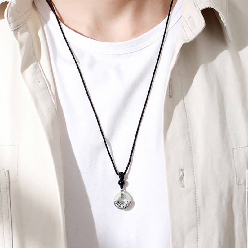 EverestArtstudios 925 Sterling Silver Natural Hetian Jade Peace Buckle Prosperity Necklace Pendant