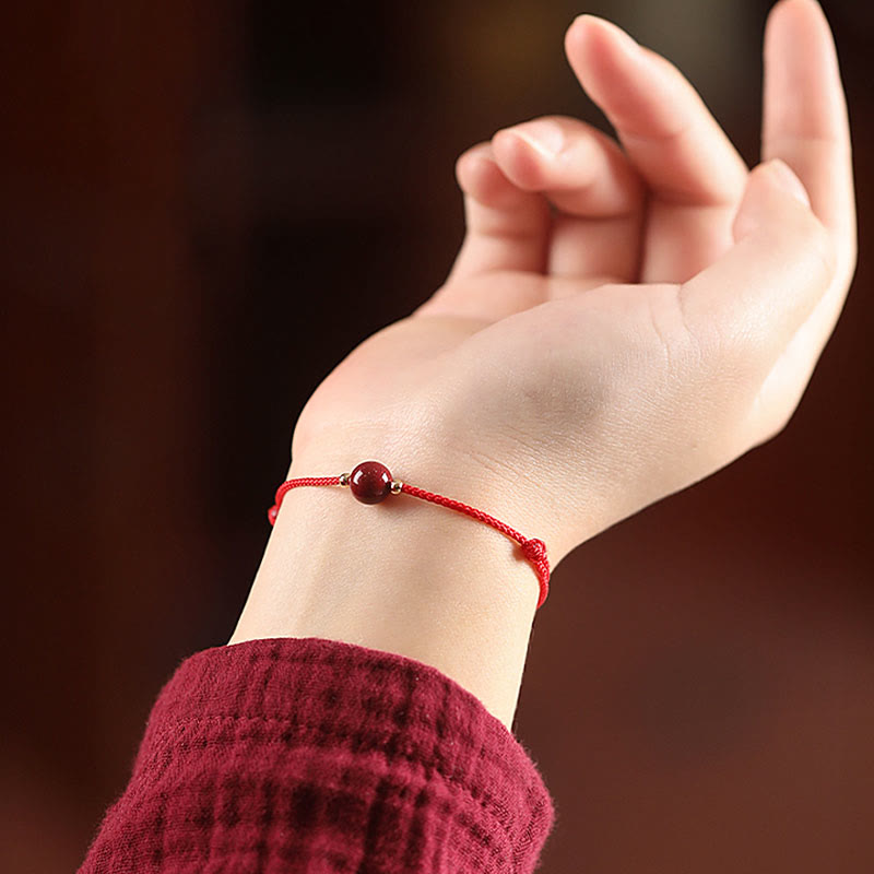 EverestArtstudios Natural Lucky Cinnabar Bead Blessing String Bracelet Anklet