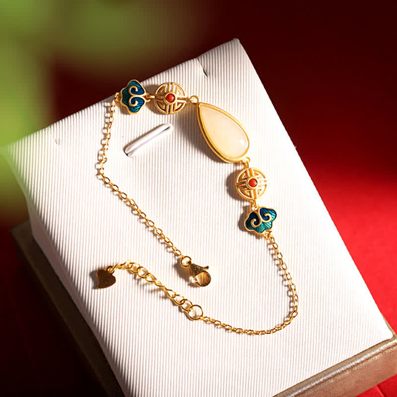 Buddha Stones 925 Sterling Silver Hetian White Jade Water Drop Chain Necklace Pendant Bracelet