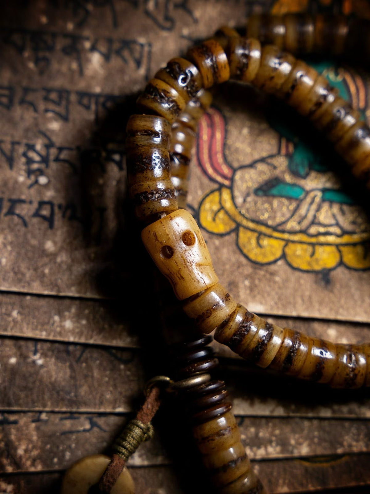 Everest Tibetan Style 108 Bead Mala Necklace, Deer Antler & Coconut Shell Prayer Beads, Meditation Mala, Himalayan Inspired Spiritual Jewelry