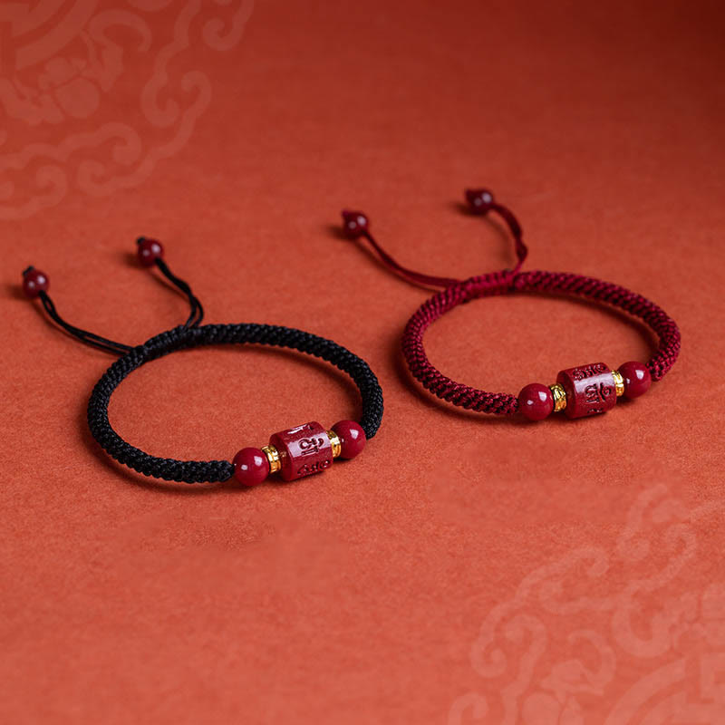 EverestArtstudios Tibet Cinnabar Om Mani Padme Hum Engraved Blessing Braided Bracelet