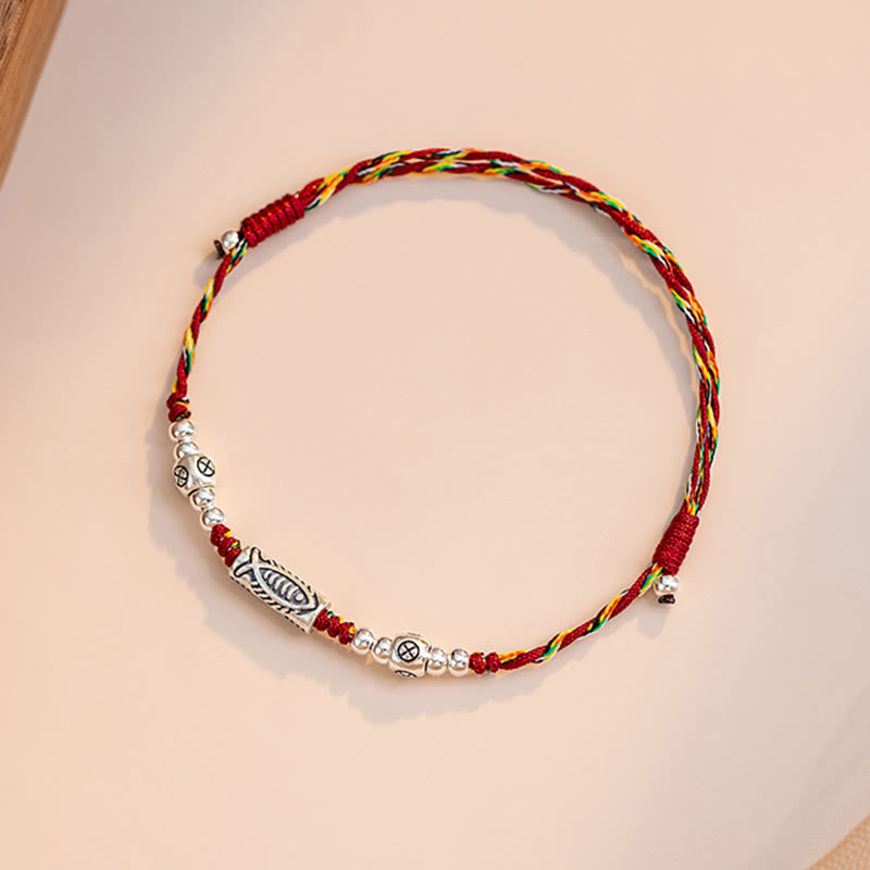 EverestArtstudios 925 Sterling Silver Luck Koi Fish Braided Colorful String Bracelet Anklet