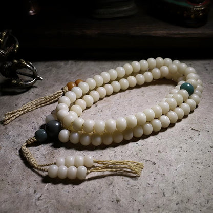 EverestArtStudios Natural White Bodhi Root Mala Necklace – 108 Beads Meditation Prayer Beads – White Jade-Like Bodhi Seed Bracelet – Unisex Buddhist Mala Gift