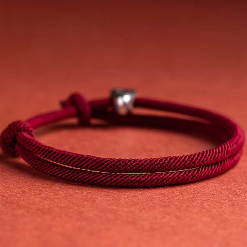 EverestArtstudios 925 Sterling Silver Fu Character Blessing Handmade Braided Bracelet