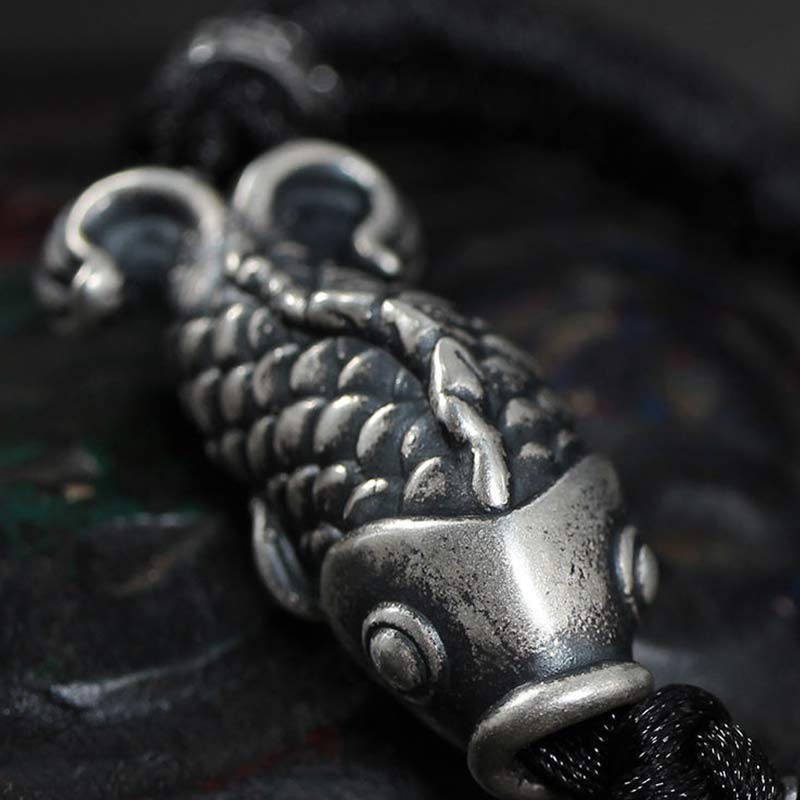 EverestArtstudios Silver Luck Koi Fish Braided String Bracelet