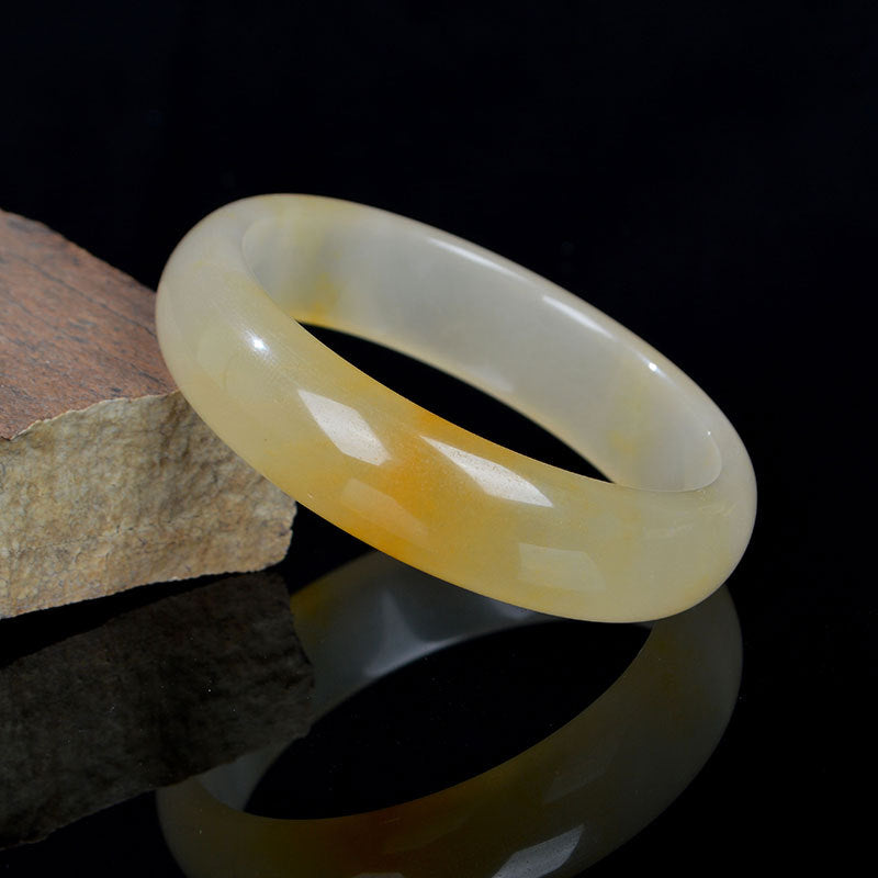 Buddha Stones Natural Golden Silk Jade Luck Wealth Bracelet Bangle