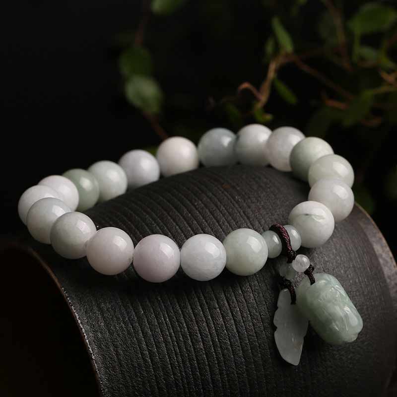 Buddha Stones Natural Jade Pi Xiu Gourd Apple Success Bracelet