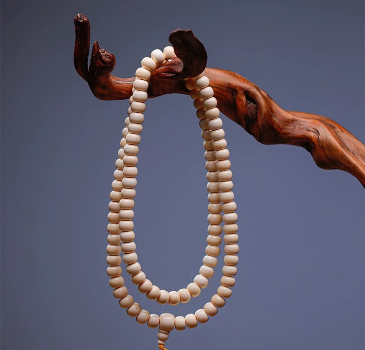 EverestArtStudios Natural Reclaimed Mammoth Ivory 108 Prayer Beads Bracelet & Mala Necklace, 8×6mm (0.31 × 0.24 inches) Handcrafted Buddhist Meditation Beads