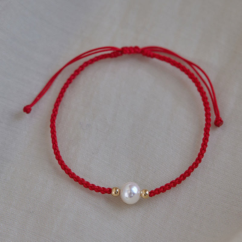 EverestArtstudios Natural Pearl Bead Luck Braid String Bracelet