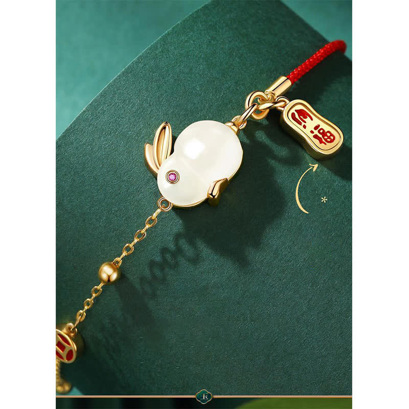 EverestArtstudios Year of the Rabbit White Jade Happiness Red String Chain Bracelet