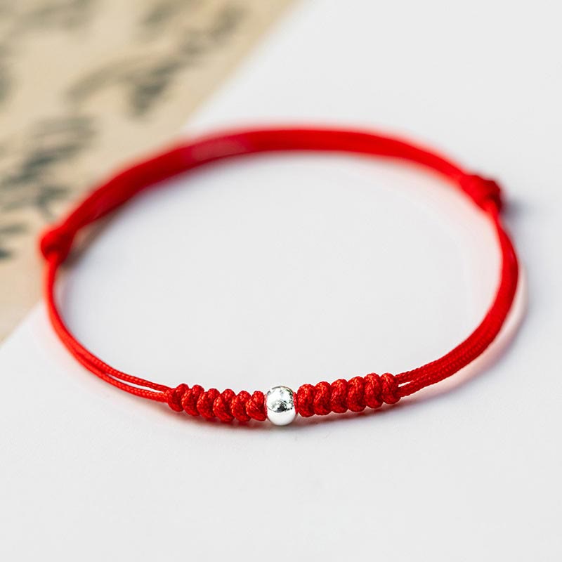 Buddha Stones 925 Sterling Silver Luck Bead Protection Red String Thin Cord Braided Bracelet