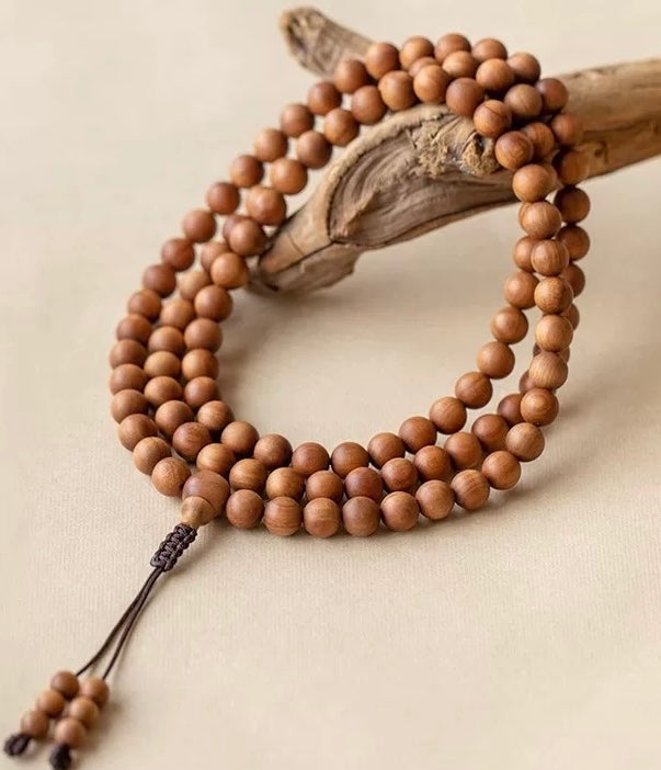 Premium Old Indian Sandalwood 108-Bead Mala Bracelet / Necklace – 0.24”, 0.31”, 0.39”, Calming & Meditation