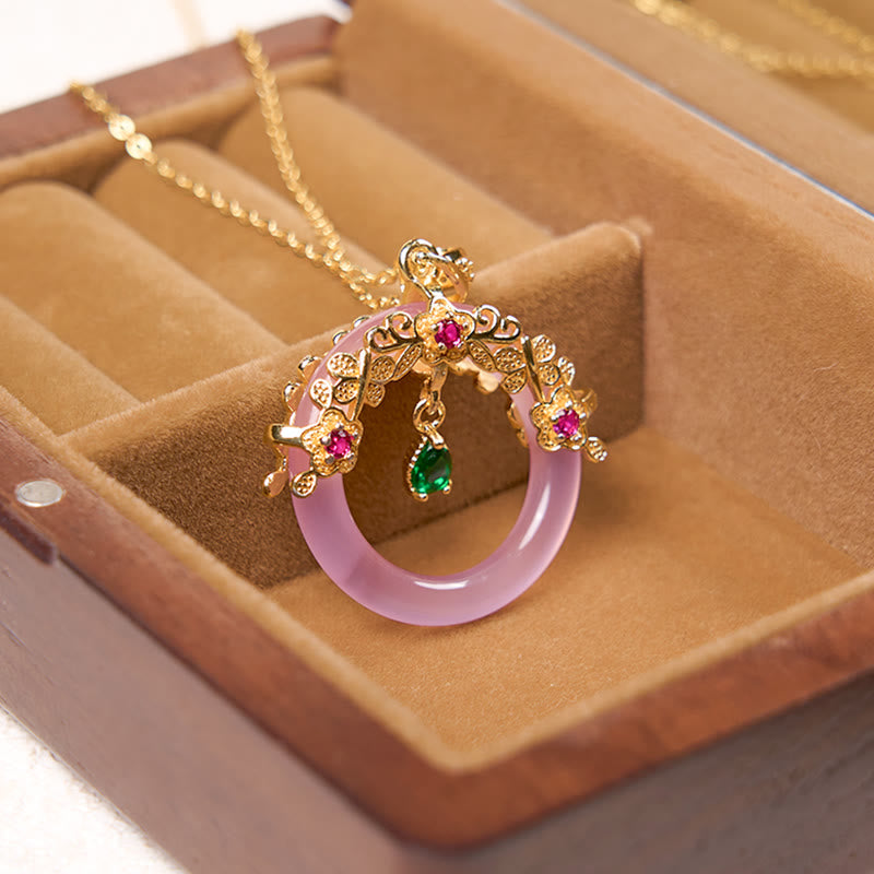 EverestArtstudios Green Chalcedony Peace Buckle Design Strength Necklace Pendant