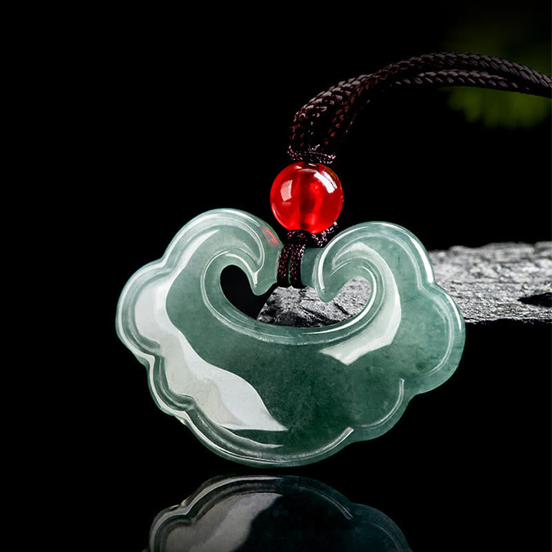 EverestArtstudios Natural Green Jade Chinese Lock Charm Luck Necklace Pendant