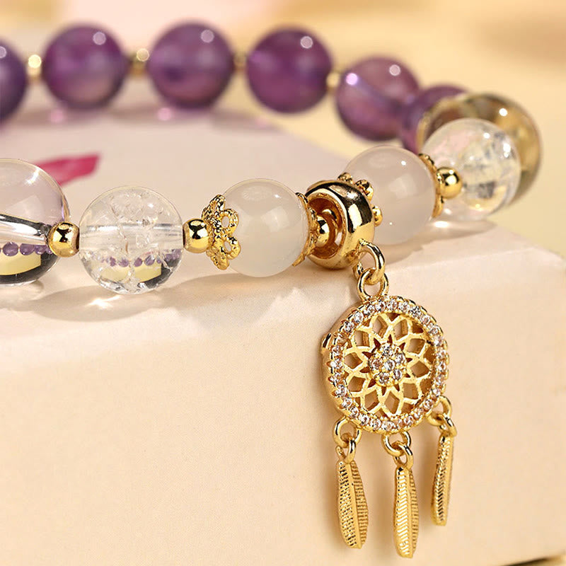 EverestArtstudios Green Strawberry Quartz Amethyst Crystal Dreamcatcher Healing Bracelet