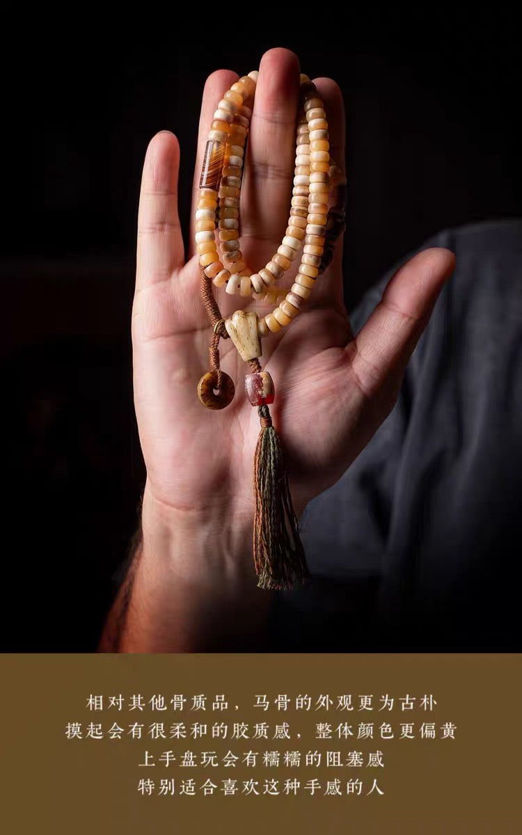 EverestArtStudios Original Tibetan-Inspired Horse Bone Mala Bracelet – Designer Meditation Beads | Handcrafted Bone Wrist Mala | Collectible Tibetan Style Bracelet