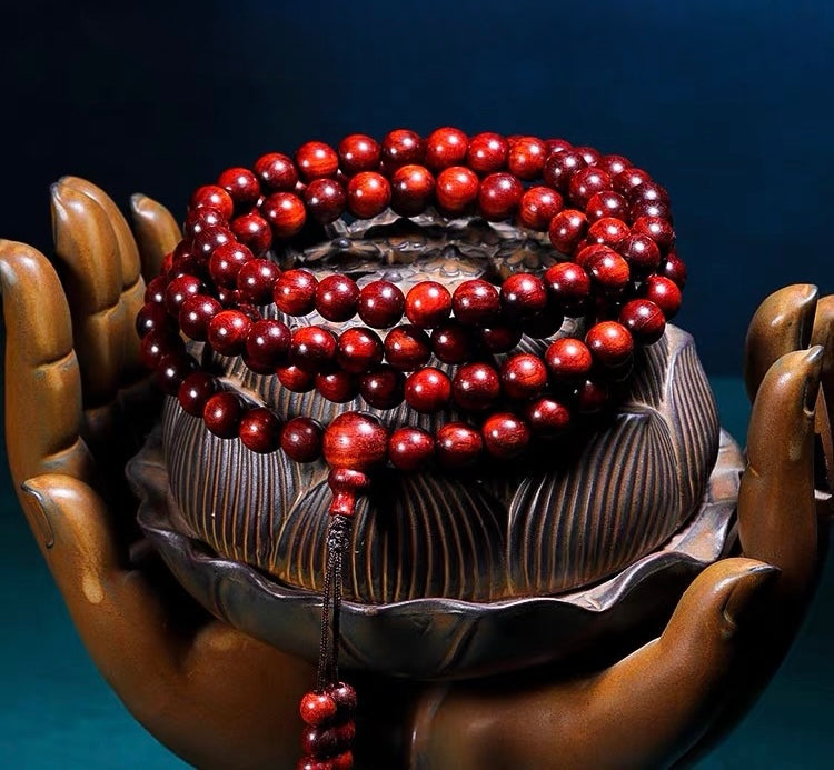 EverestArtStudios Natural Blood Sandalwood 108 Bead Mala Necklace | Red Wooden Prayer Beads | Buddhist Meditation Mala | 108 Bead Bracelet Necklace | Spiritual Jewelry