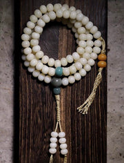 EverestArtStudios Natural White Bodhi Root Mala Necklace – 108 Beads Meditation Prayer Beads – White Jade-Like Bodhi Seed Bracelet – Unisex Buddhist Mala Gift