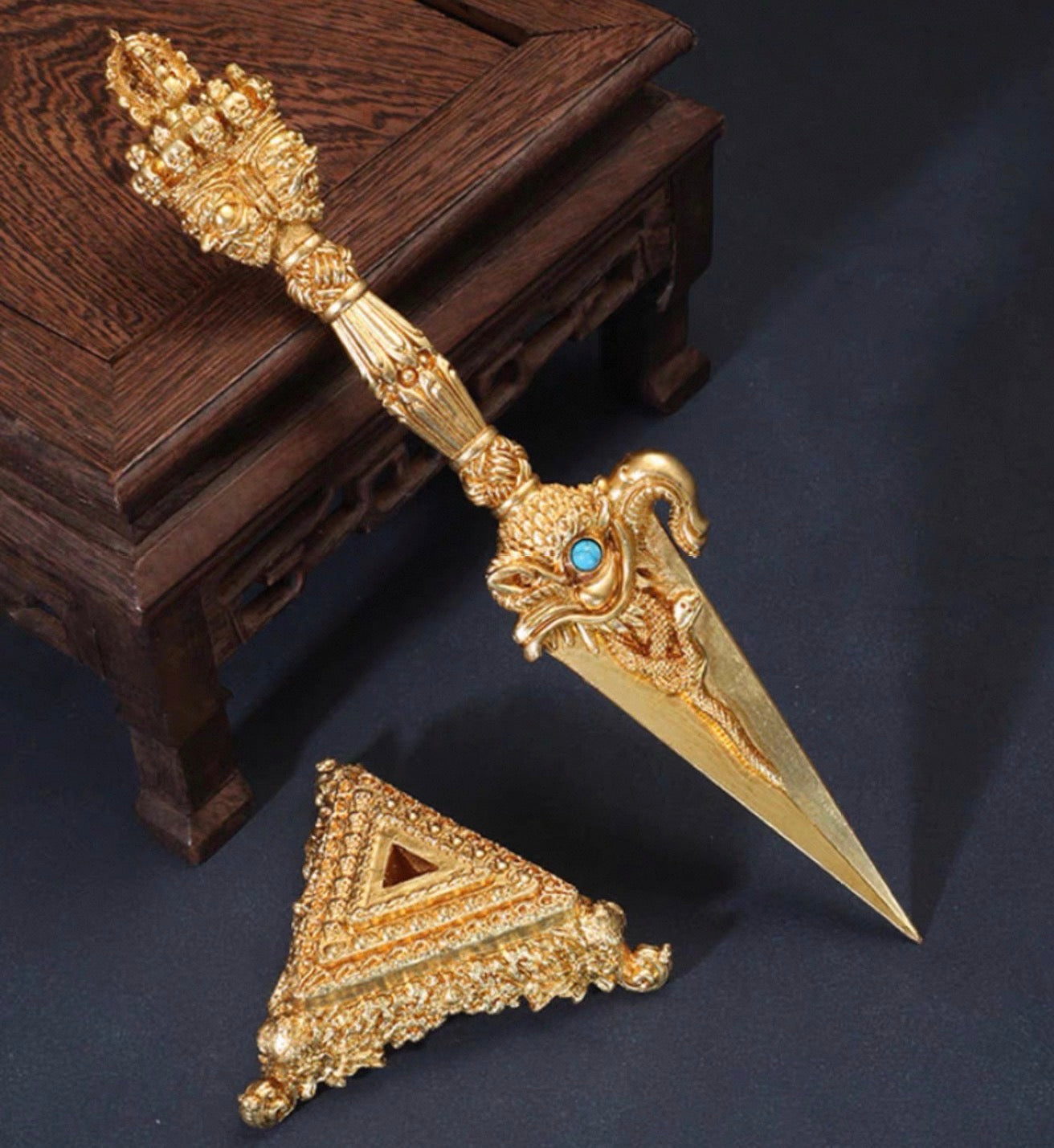 Handcrafted 8.5” Phurba Vajra Dagger Vintage Handmade Nepal Tibetan Pure Brass Amulet